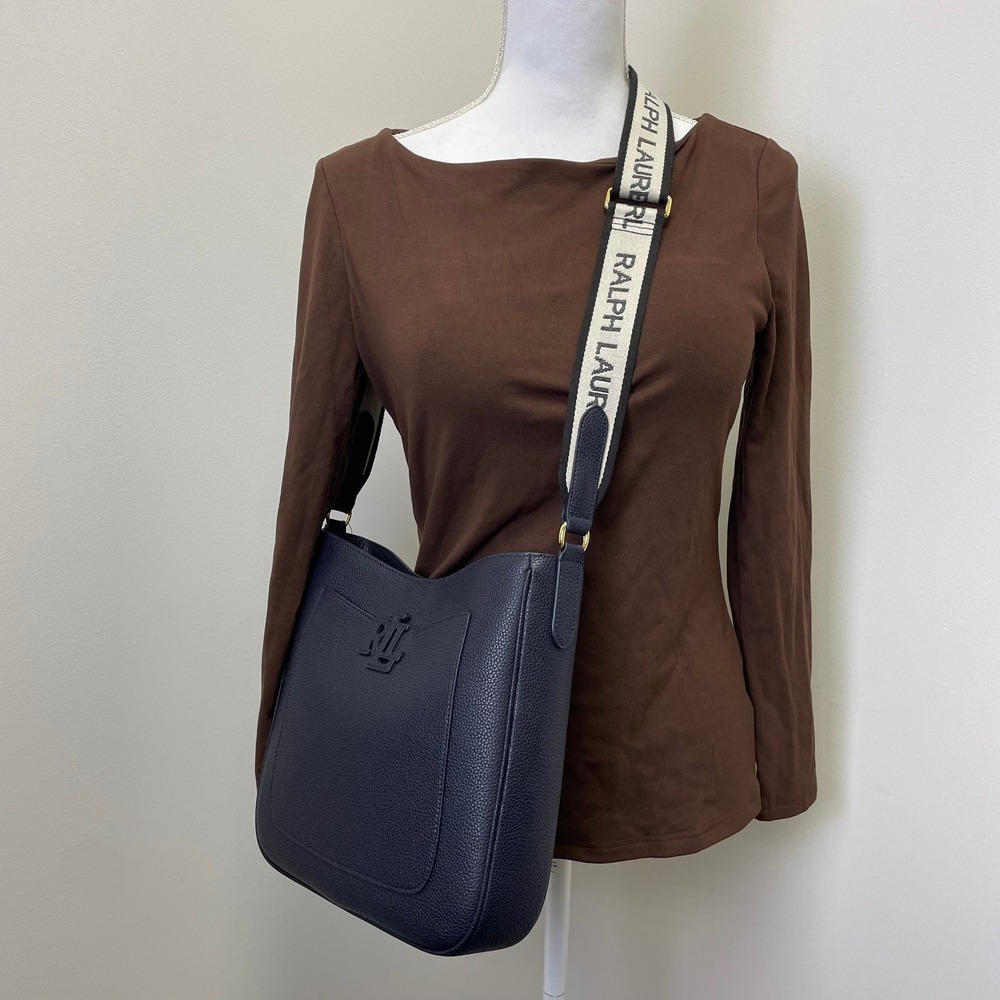 NWT Lauren Ralph Lauren Navy Blue Pebbled Leather Crossbody Bag 431907702001